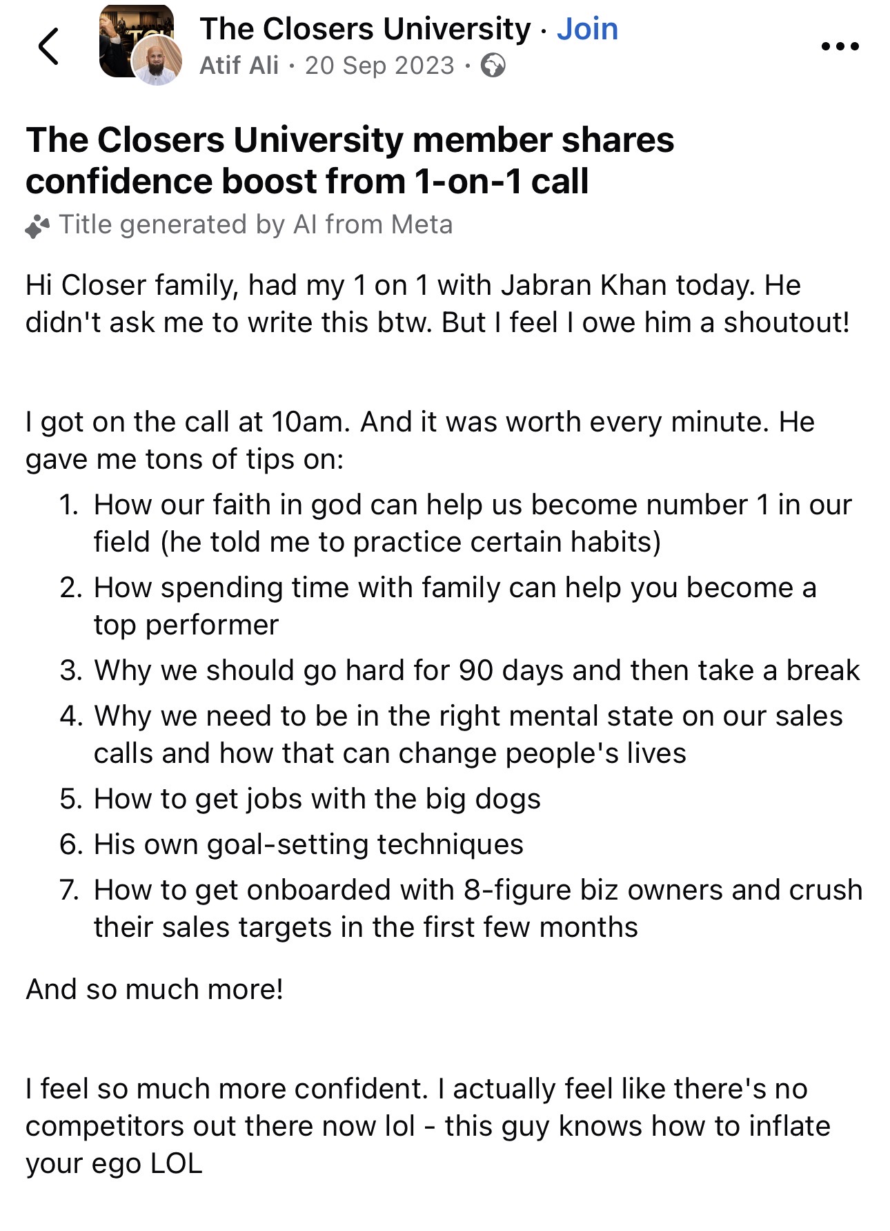 Student success story 5 for Jabran Khan's 1:1 coaching