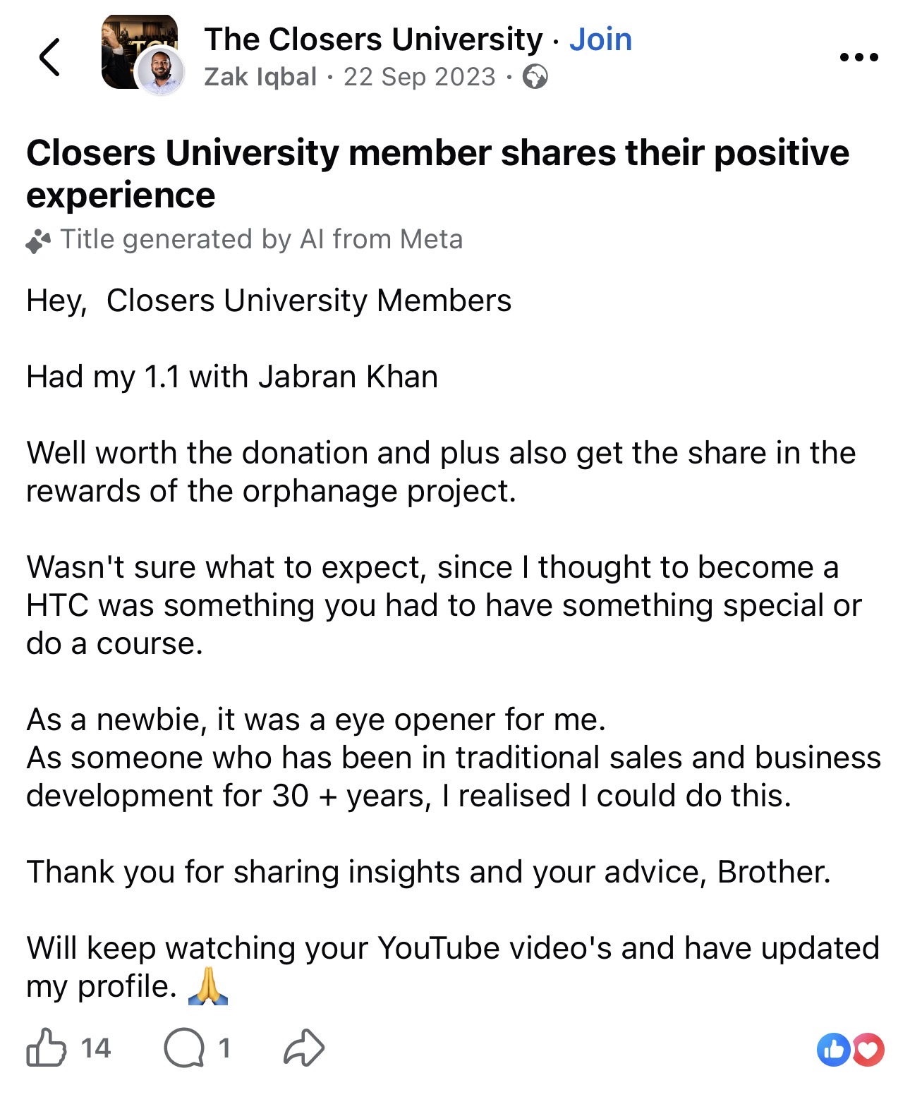Student success story 6 for Jabran Khan's 1:1 coaching